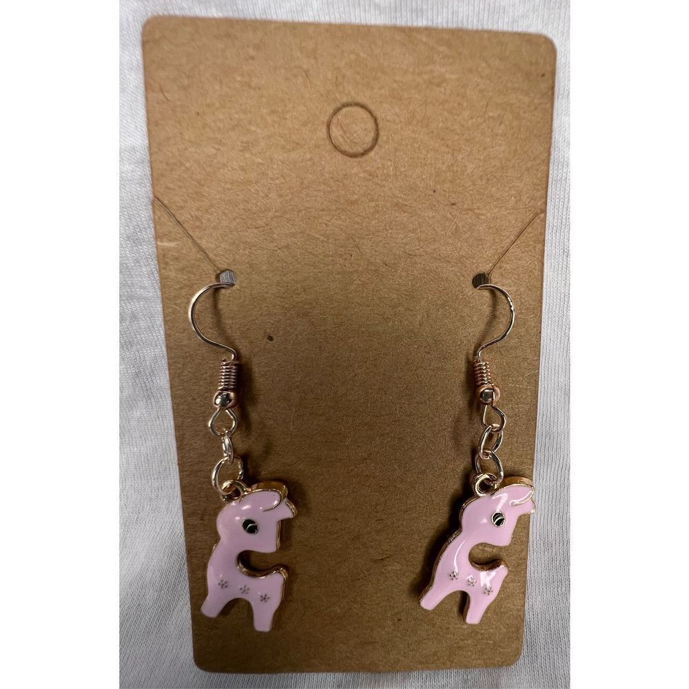 Handmade Dangly Pink Deer Earrings